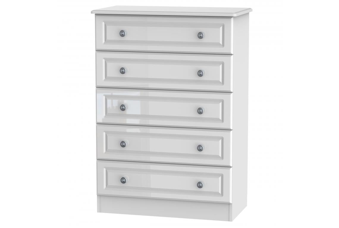 Bude White Gloss 5 Drawer Chest