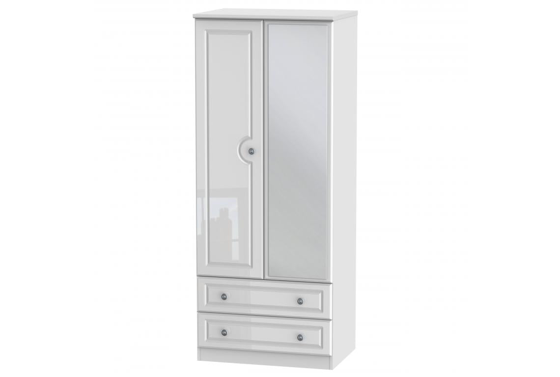 Bude White Gloss 2'6" 2 Drawer Mirror Robe