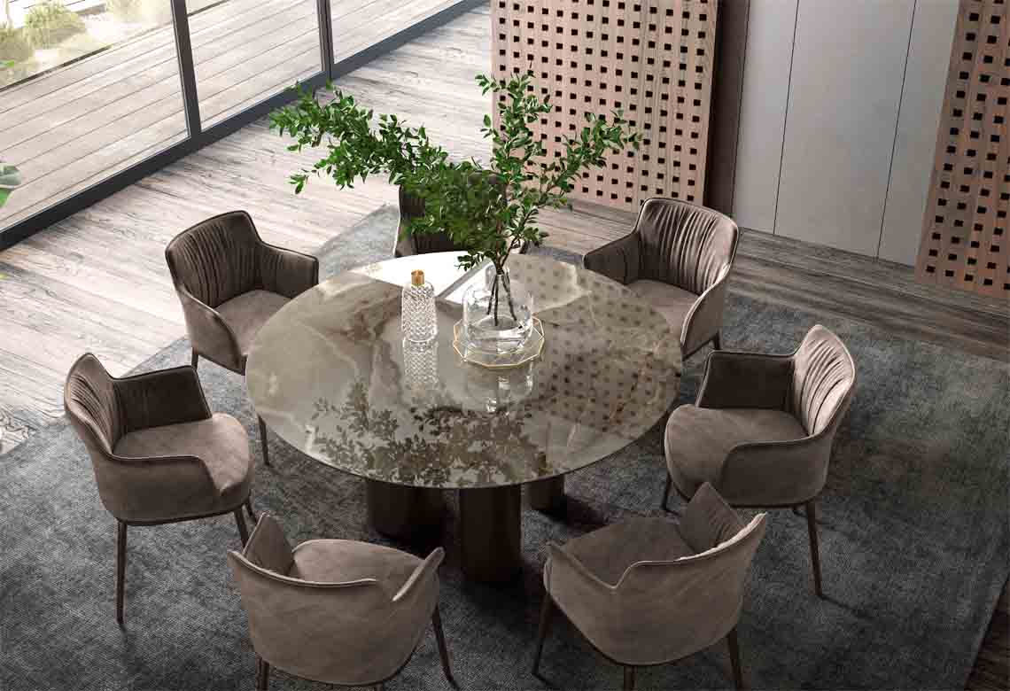 Isola Circular Fixed Top Ceramic Dining Table