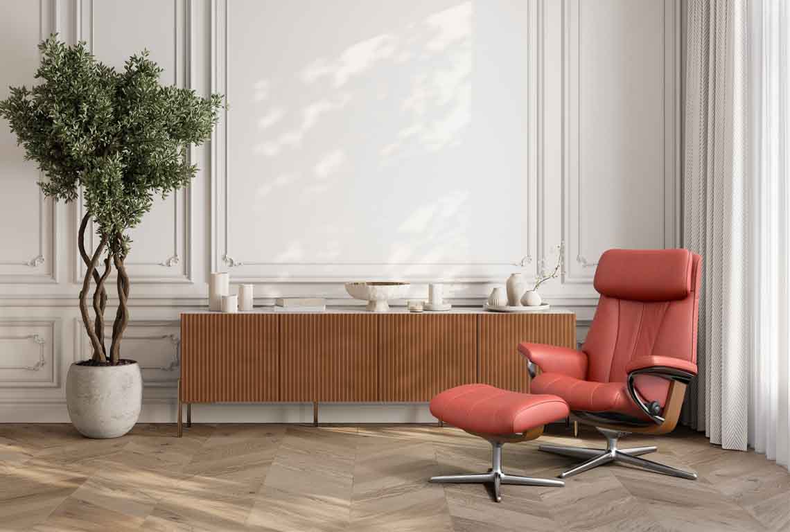 Ekornes Stressless® Paul Medium Chair & Stool with Cross Base