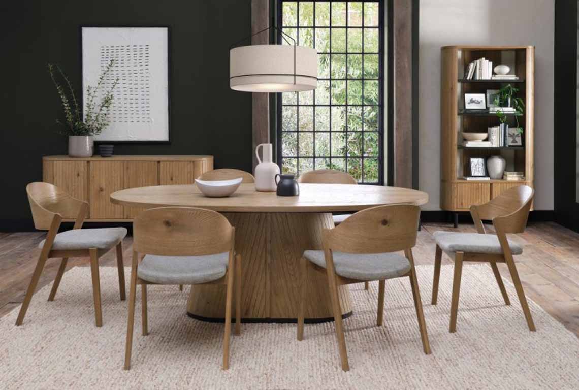 Verity Rustic Oak & Peppercorn 4 Seater Fixed Dining Table