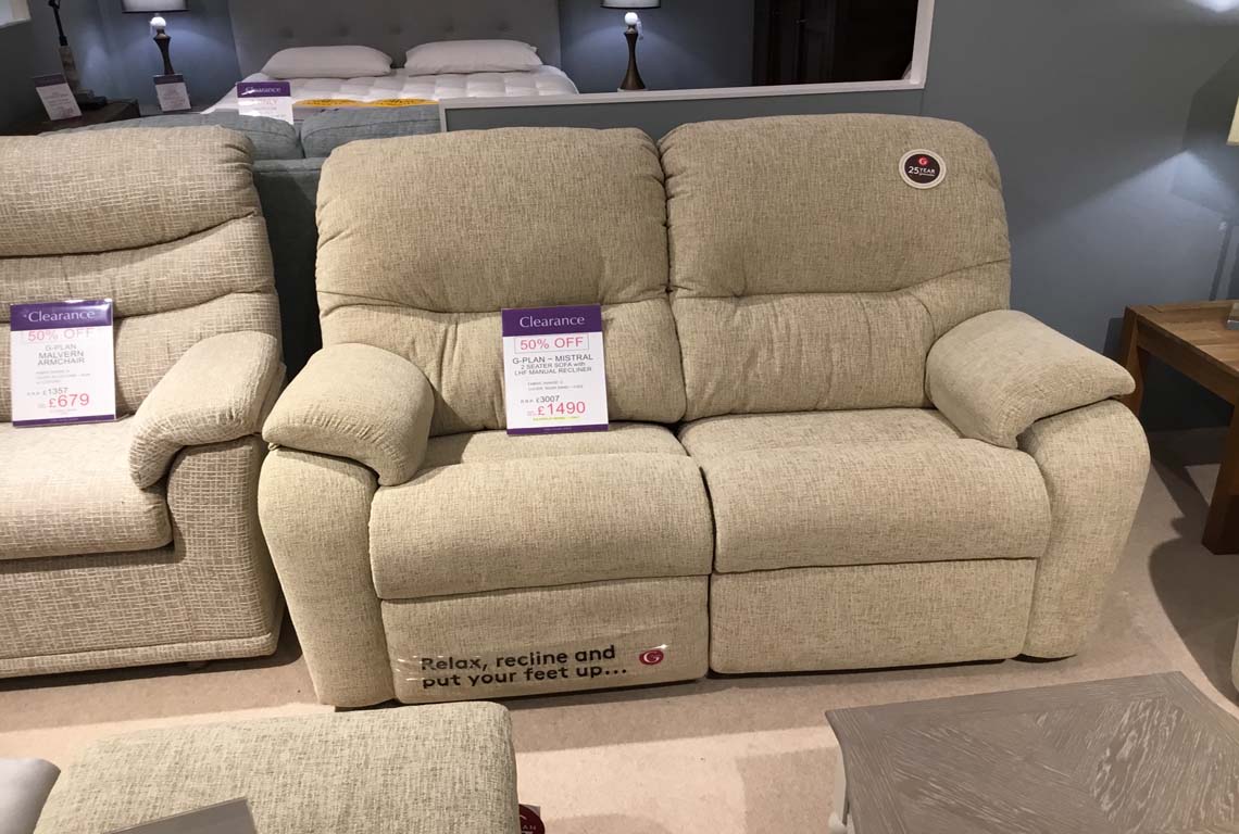 G Plan Mistral 2 Seater Sofa with Left Hand Facing Manual Recliner